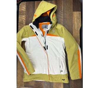 Spyder Ladies Ski Snowboard Winter Jacket Hooded Orange White Green Large